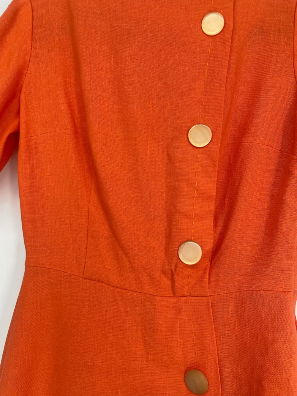 Vintage 60s Mod Vibrant Orange Asymmetrical Button Front A-line Retro Dress - Picture 7 of 12